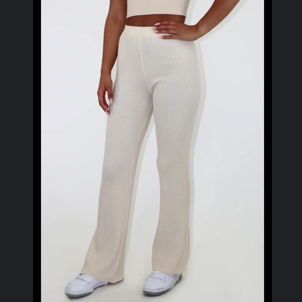 Hello Nite eggshell white ribbed super soft and cozy lounge pants straight fit